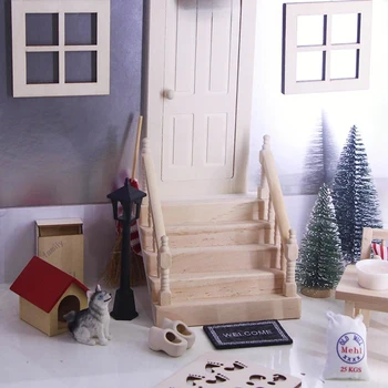 1: 12 Кукольный домик Миниатюрная лестница с перилами Деревянная Рождественская сцена Простые модели лестниц Мини-Лестничная Мебель Декор комнаты