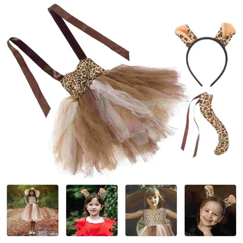 1 Комплект Леопардового платья для девочек, Повязка на голову, хвост, Комплект для Косплея, Костюм для Девочек на Хэллоуин, Праздничный костюм