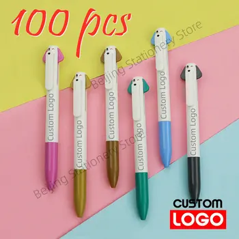 100шт Настраиваемых пластиковых ручек для собак с двойными чернилами и рекламной рекламой Пользовательский логотип push action pen Шариковые ручки Симпатичные