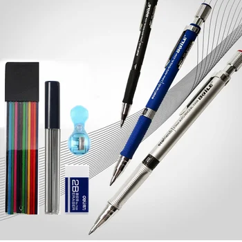 12 Цветов Автоматический 2,0 мм Механический пластиковый карандаш с нескользящей рукояткой, Грифель, Многоцветные черные заправки, Точилка для рисования, Студенческий офис