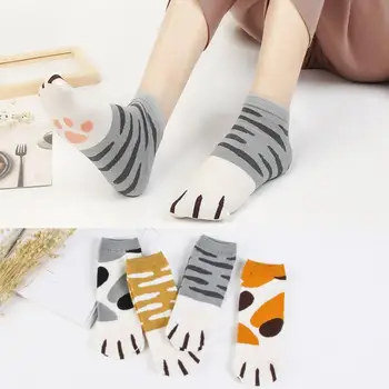 4 пары модных носков с принтом кошачьей лапы, японские хлопчатобумажные носки, нескользящие милые женские носки-лодочки с героями мультфильмов, забавные теплые женские носки