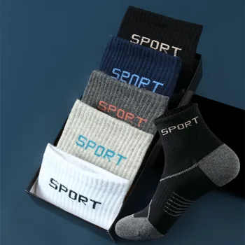 5 Пар Высококачественных Мужских осенне-зимних хлопковых спортивных носков, модный дезодорант для впитывания пота, теплые баскетбольные носки оптом