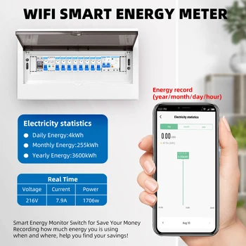 63A TUYA WIFI Smart Switch 1P Автоматический выключатель Счетчик энергии кВтч Мощность Таймер Учета Реле MCB Пульт Дистанционного Управления Smart Life