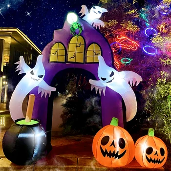 9-Футовое украшение для Хэллоуина, Надувной замок, Арка, взрыв, Паук, Призраки, Тыквы, Котел, Встроенные светильники для газона во дворе