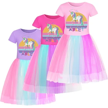 A for Adley/ Хлопковое кружевное платье для маленьких девочек, Платья для вечеринки в честь Дня рождения для маленьких девочек, Блестящее платье Принцессы, Летняя детская Одежда