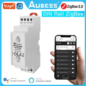 AUBESS ZigBee3.0 Din-рейка переменного тока с Диммером Приложение Нажимной Настенный Выключатель Управление 35 мм Направляющая Работает С Tuya SmartThings Alexa Smart Life