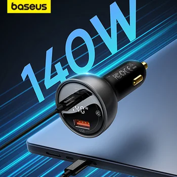 Baseus 140 Вт Автомобильное зарядное устройство PD3.1 QC3.0 USB C Быстрая Зарядка Для Ноутбука, планшета, iPhone 12 13 14 Pro Max, Xiaomi Samsung Huawei