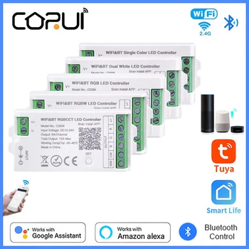 CoRui Tuya WiFi светодиодный Контроллер RGB RGBW CCT Контроллер светодиодной Ленты APP BT RF Дистанционное Голосовое Управление 2,4G DC12V-24V Alexa Google Home