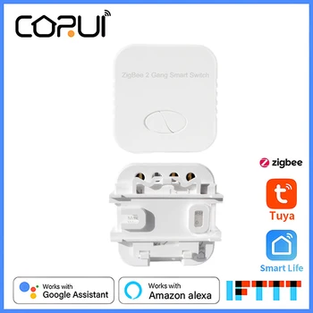 CoRui Tuya ZigBee 3.0 Mini Smart Switch Релейный модуль, 2 Банды, дистанционное управление, Голосовое управление, Работа с Alexa Google Home