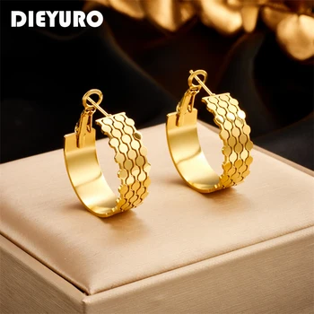 DIEYURO Серьги-кольца из нержавеющей стали 316L Золотого цвета с геометрическими волнами для женщин и девочек, Новый тренд, не выцветающие украшения для ушей, подарок
