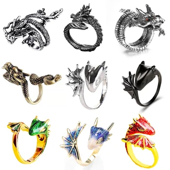 Jisensp Кольцо с драконом в готическом стиле Панк, Мужские Ретро кольца с животными Викингов, Регулируемые Кольца на палец для женщин, Индивидуальность, Волшебные крутые ювелирные изделия, подарок
