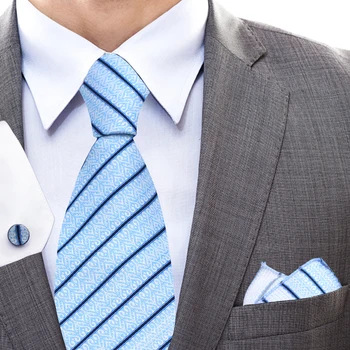 LYL 8 см Синий Модный Шелковый Галстук Комплект Стильный Полосатый Дизайн Галстук В Тон Запонки Носовой Платок для Профессионалов Бизнеса