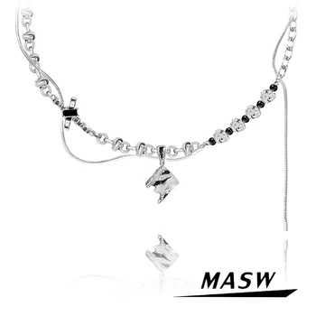 MASW Оригинальное дизайнерское крутое ожерелье из черных бусин, современные ювелирные изделия, высококачественное ожерелье с медной цепочкой для женщин и девочек
