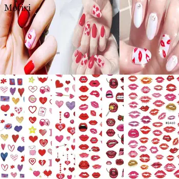 Morixi nail art наклейка красный синий поцелуй в виде сердца цветы подарочные торты для влюбленных наклейки для маникюра наклейка для ногтей для девочек WG048