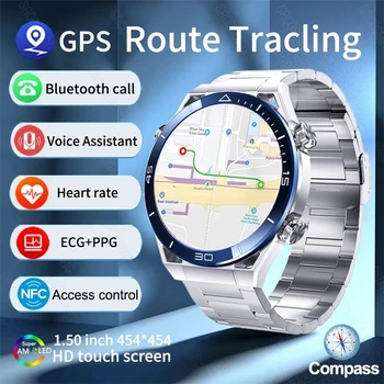 NFC Смарт-часы Мужские 454 * 454 HD Экран Hi-Fi Голосовой вызов Bluetooth GPS Отслеживание сердечного ритма Часы IP68 Водонепроницаемые для Huawei
