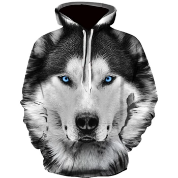 Nova chegada moda hoodies dos homens 3d lobo impresso solto ajuste outono moletom para homens streetwear com capuz engraçado mar