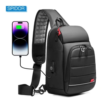 SPIDOR Многофункциональная Мужская нагрудная сумка quot;USB Рюкзак для зарядки; Сумки-мессенджеры через плечо; Мужские сумки на ремне; Bolsas