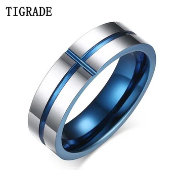 Tigrade Модное 6 мм синее внутреннее кольцо Из карбида вольфрама Для Мужчин, Серебристый Цвет, Полированные Кольца для свадебной вечеринки anel masculino