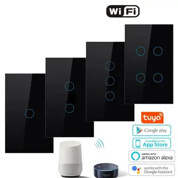 Tuya Smart Life APP Home Домашний Wifi Беспроводной Пульт Дистанционного Управления Без Нейтральной Стены Сенсорный Датчик Стандарта США Светодиодные Выключатели Alexa Google