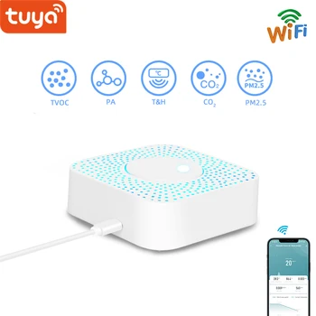 Tuya WiFi Smart Air Экономка 6в1 Детектор Сенсор, приложение для мониторинга PM2.5 в режиме реального времени, формальдегида, ЛОС, CO2, температуры, влажности