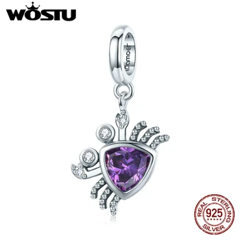 WOSTU, подвески из стерлингового серебра 925 пробы, Прекрасный фиолетовый кулон в виде краба, подходит к оригинальному браслету и ожерелью Для женщин, ювелирные изделия CTC458
