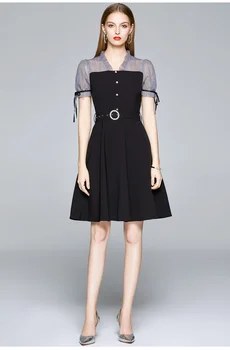 ZUOMAN, Женское летнее Элегантное платье, Высококачественное Винтажное Офисное коктейльное платье для вечеринки, Женское сетчатое Дизайнерское Черное платье