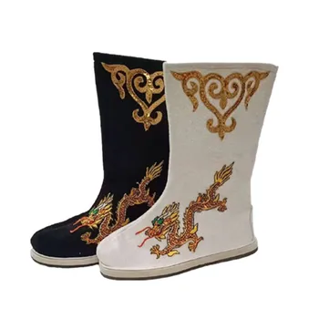 Белые Черные сапоги с драконом Для Детей и Взрослых, китайская древняя одежда Hanfu, Ботинки для Косплея Воина-Фехтовальщика