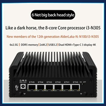 брандмауэр маршрутизатора 12-го поколения 2.5G Intel i3 N305 N100 6x i226-V, безвентиляторный Мини-ПК DDR5 NVME, двойной HDMI2.1 USB3.2 Type-C pfSense Proxmox
