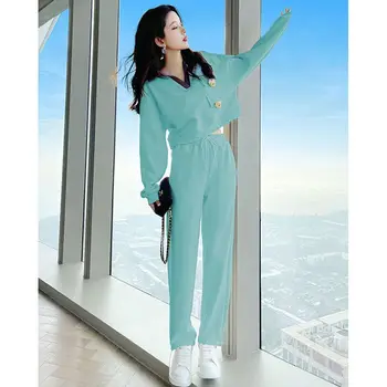 Весенне-осенняя одежда 2023 года, новый легкий костюм-свитер с длинными рукавами, модный женский комплект из двух предметов