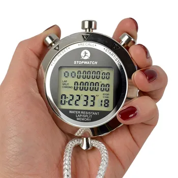 Водонепроницаемый Цифровой секундомер Металлический 1/1000 Секунд Ручной ЖК-дисплей Хронограф Счетчик таймера на открытом воздухе Спортивные часы Relogio