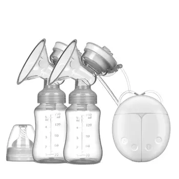 Двойные электрические молокоотсосы с мощным всасыванием сосков, электрический молокоотсос USB с бутылочкой для детского молока, подставкой для холодного подогрева сосков