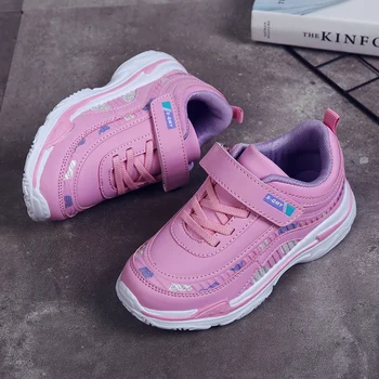 Детская обувь для девочек Кожаные кроссовки на платформе Детские легкие розово-фиолетовые кроссовки для бега, тенниса для девочек Бесплатная доставка