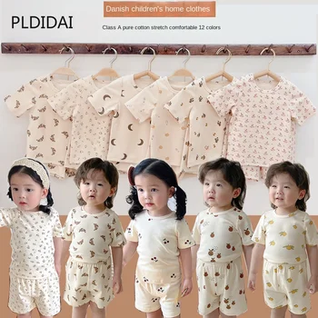 Детская одежда для отдыха в датском стиле, детская пижама, детский комплект, одежда для отдыха для девочек, хлопковый комплект с коротким рукавом