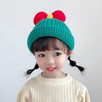 Детские шапки, Корейская мода, милый бант принцессы, осенне-зимние детские шерстяные шапочки для мальчиков и девочек, детские шапочки, зимняя шапка