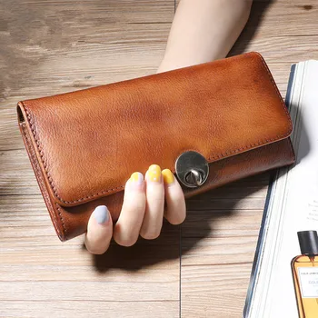 Женская сумка-клатч из натуральной кожи, держатель для карт, длинный кошелек с замком, кошелек для монет, многофункциональные сумки для мобильных телефонов большой емкости