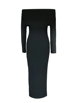 Женские Облегающие платья-свитера Макси с открытыми плечами, Элегантные Трикотажные платья с длинными рукавами, Коктейльное Тонкое Длинное платье-карандаш