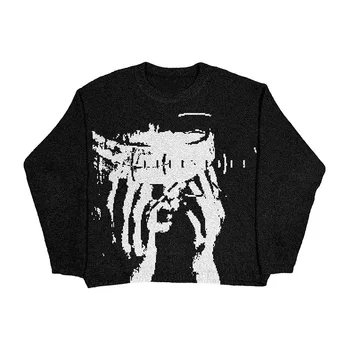 Женский Уличный свитер в стиле хип-хоп, Мужской Пуловер с готическим портретным принтом, Осенний хлопковый свитер в стиле Харадзюку, свитера Оверсайз