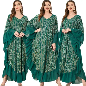 Женское Свободное платье с длинными рукавами, Кафтан, Мусульманское Женское Свободное платье с Абайей и рукавом 