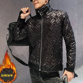 Зимние кожаные куртки с 3D обжимом, мужские плюшевые и утолщенные мотоциклетные куртки с отложным воротником, повседневная уличная одежда, Социальная куртка из искусственной кожи