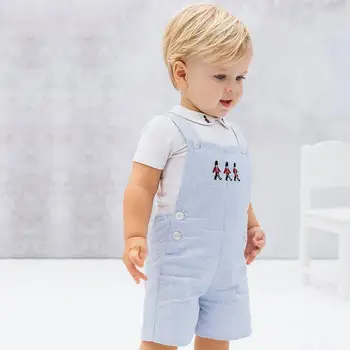 Испанский комплект одежды для маленьких мальчиков, Детская Белая блузка, рубашка с вышивкой солдата, Комбинезон для маленьких мальчиков, Хлопковая Бутик-одежда