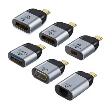 К DP/Mini DP/VGA/RJ45/HD Совместимый Адаптер Lan Ethernet Конвертер USB Type C 8K/4K/1080P Видео 1000 Мбит/с Для Проектора