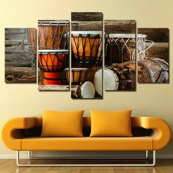 Картина из 5 частей с изображением барабанов, музыкальных инструментов, Плакат, картина на холсте, Настенное искусство, Холст, Картина, Декор стен для гостиной Без рамки