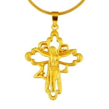 Классическое Золотое ожерелье с крестом 14k 3D для женщин, мужчин, Свадебное обручение, ювелирные украшения, золотая подвеска с цепочкой-коробкой