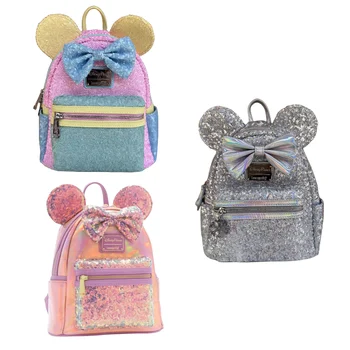 Кожаный Женский рюкзак с блестками, детские сумки с бантом, женский модный дизайн из искусственной кожи, розовый рюкзак, школьная сумка для девочек