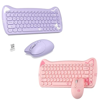 Комбинированная беспроводная клавиатура и мышь, 2,4 ГГц, беспроводная ретро клавиатура с милым котом, набор мышей для настольного ПК, ноутбука