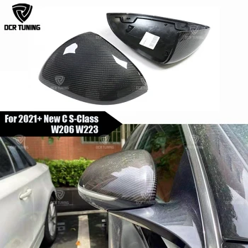 Крышка зеркала из настоящего Углеродного волокна Для Mercedes W206 W214 W223 Для Benz New C E S GLCClass AMG 1:1 Замена 2021 2022 2024 Пн