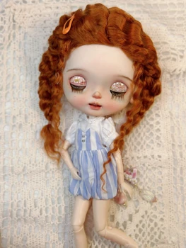 Кукольные парики Dula для Blythe Qbaby из натурального мохера в стиле ретро, маленькие рулетики из волос, жесткие швы для головы 9-10 дюймов