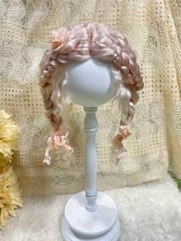 Кукольные парики для Blythe Qbaby из мохера, розовые двойные косички, рулоны, 9-10 дюймов, обстоятельства головы