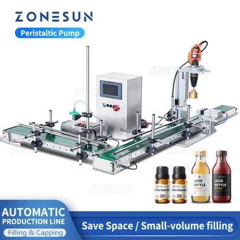 Машина для розлива и укупорки жидкостей ZONESUN, Небольшая автоматическая линия, Перистальтический Магнитный насос, Упаковка для стеклянных пластиковых бутылок ZS-FAL90S