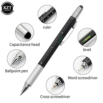 Многофункциональная шариковая ручка 7 in1 с современным ручным инструментом, Измерительная техническая линейка, Отвертка, Стилус с сенсорным экраном, Спиртовой уровень